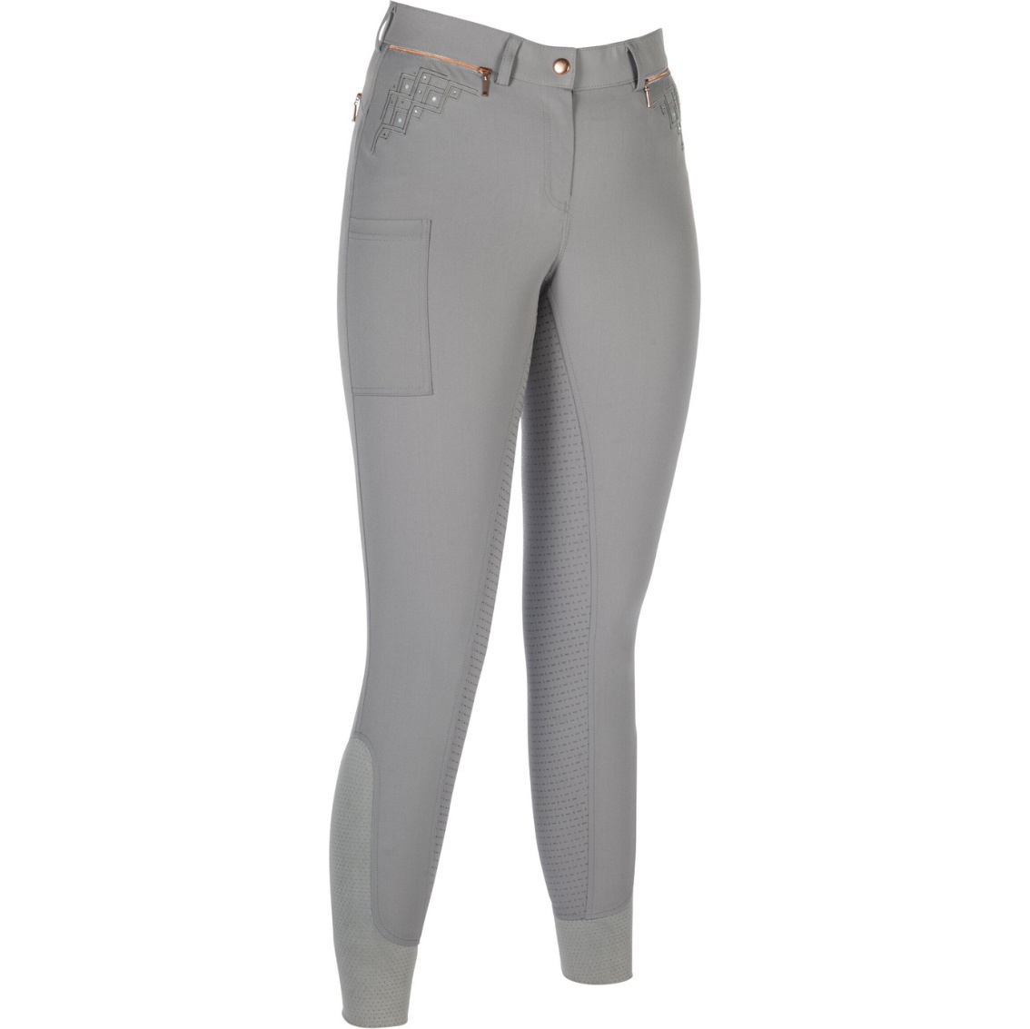2026 HKM Dames Rijbroek Rosegold Sparkle Full Seat - Grey / Rose Gold